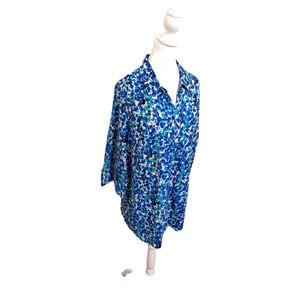Catherine’s multicolor blue teal roll tab sleeve button up dress shirt casual 0X